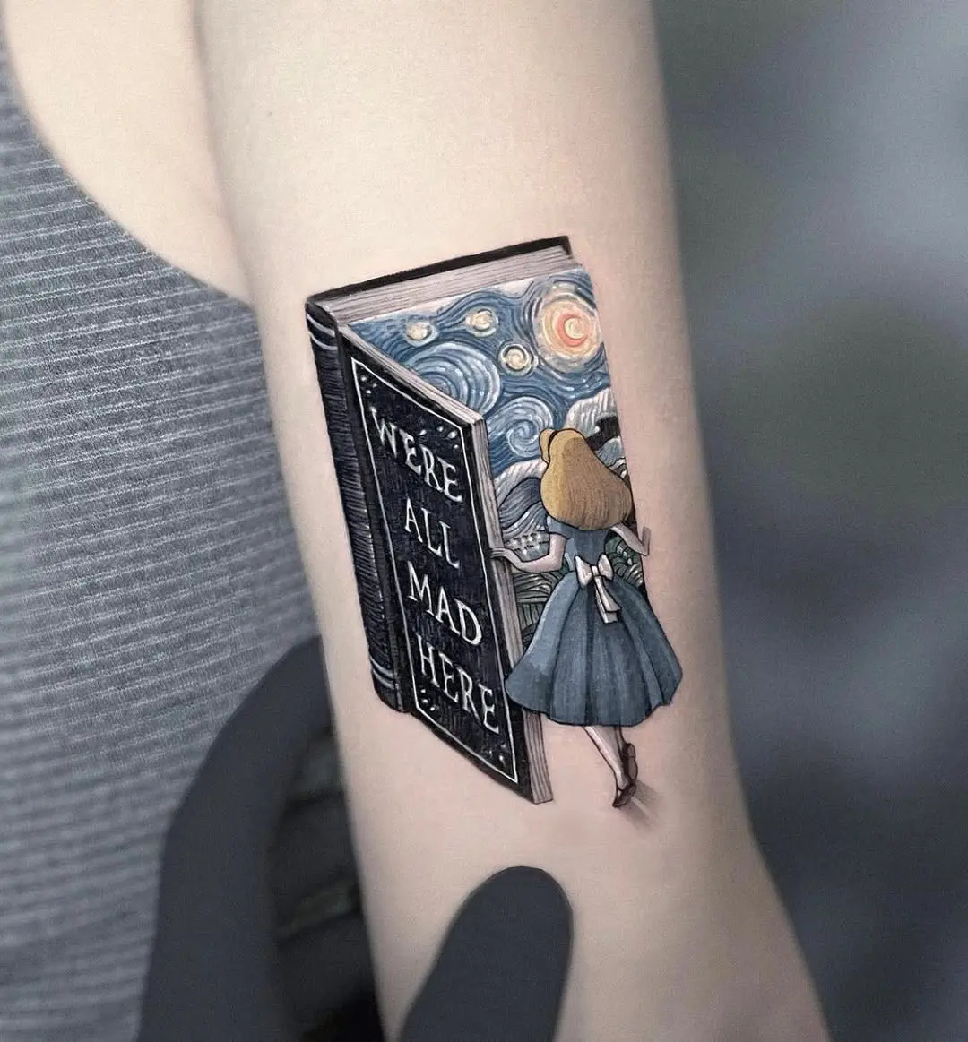 Whimsical Alice in Wonderland Tattoo Design