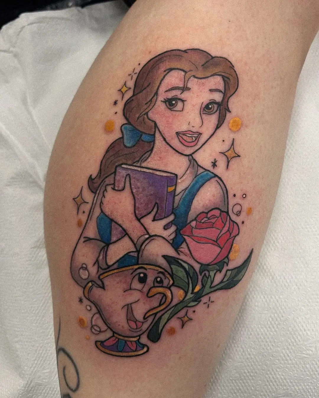 Charming Belle with Book and Rose Tattoo