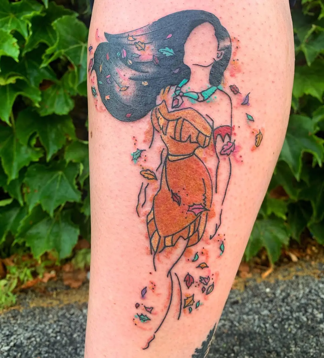 Colorful Pocahontas Inspired Tattoo Design