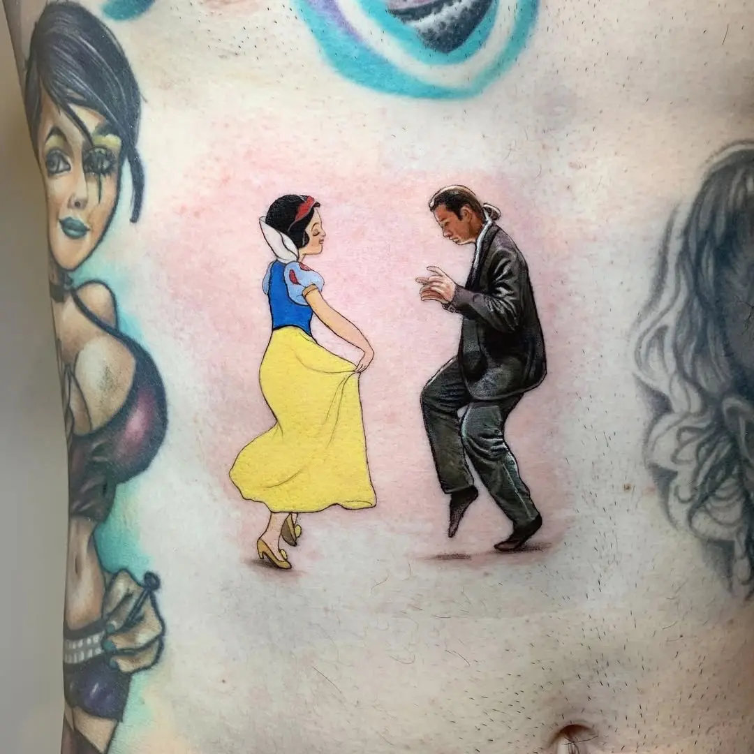 Charming Snow White and Prince Dancing Tattoo