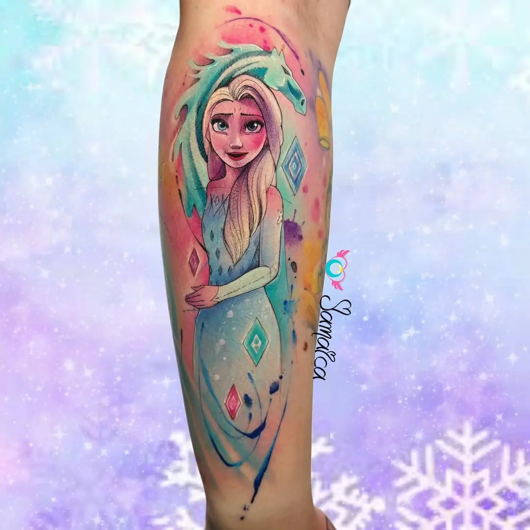 Vibrant Elsa Tattoo with Ethereal Aura