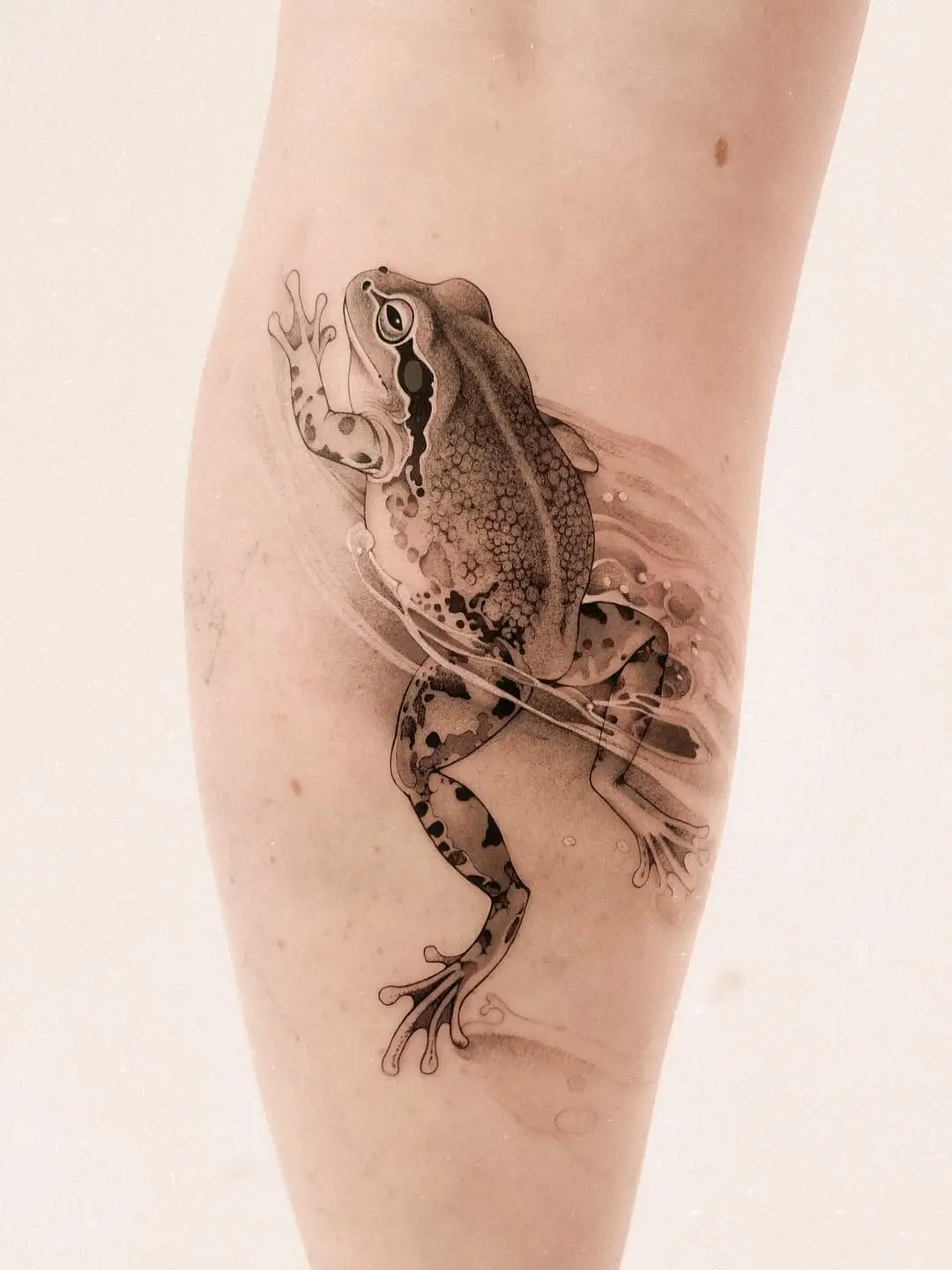 Graceful frog tattoo on smooth skin