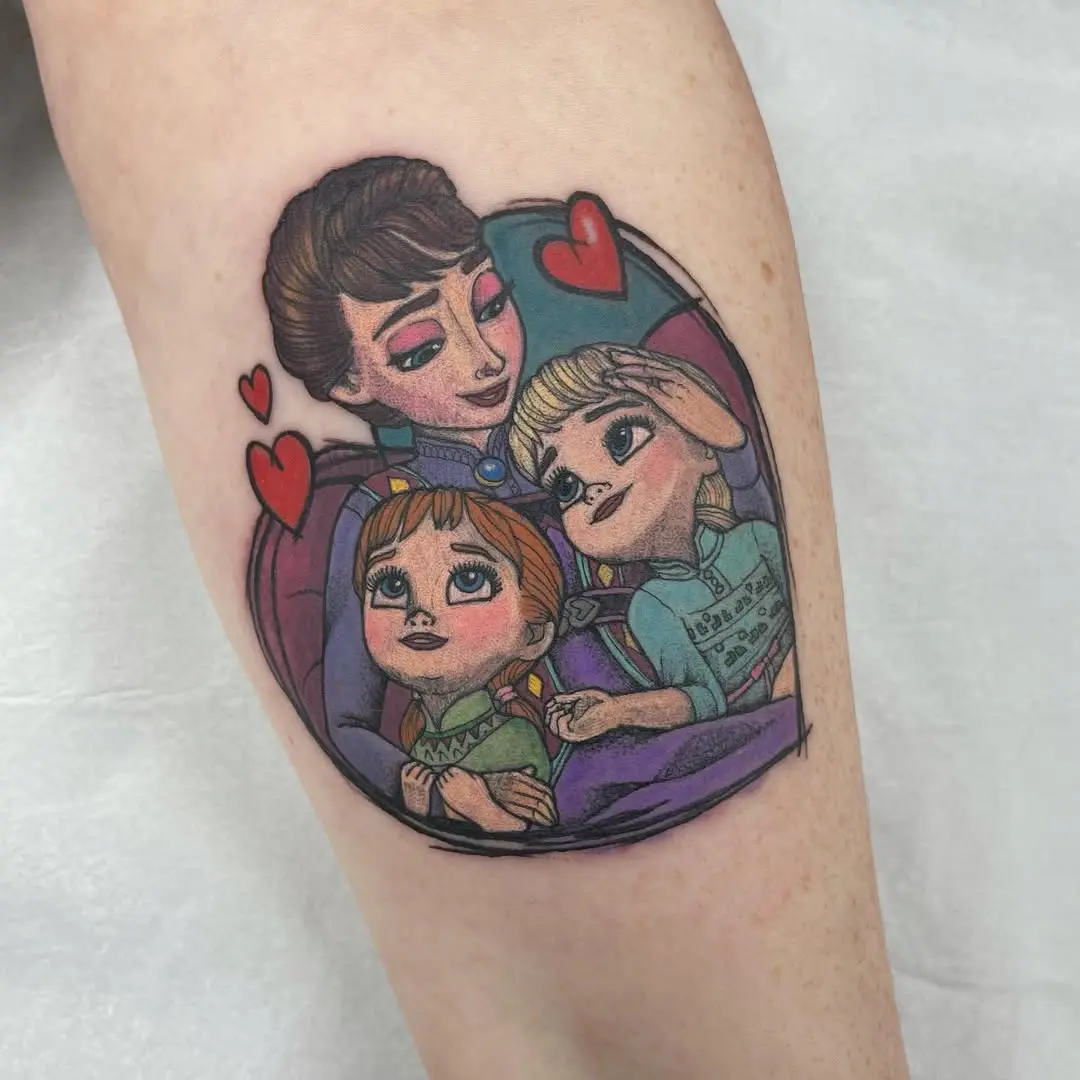 Charming Frozen Princess Tattoo with Heart Motifs