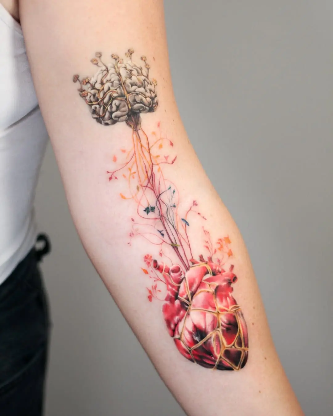 Kintsugi-Inspired Heart Tattoo Blending Nature
