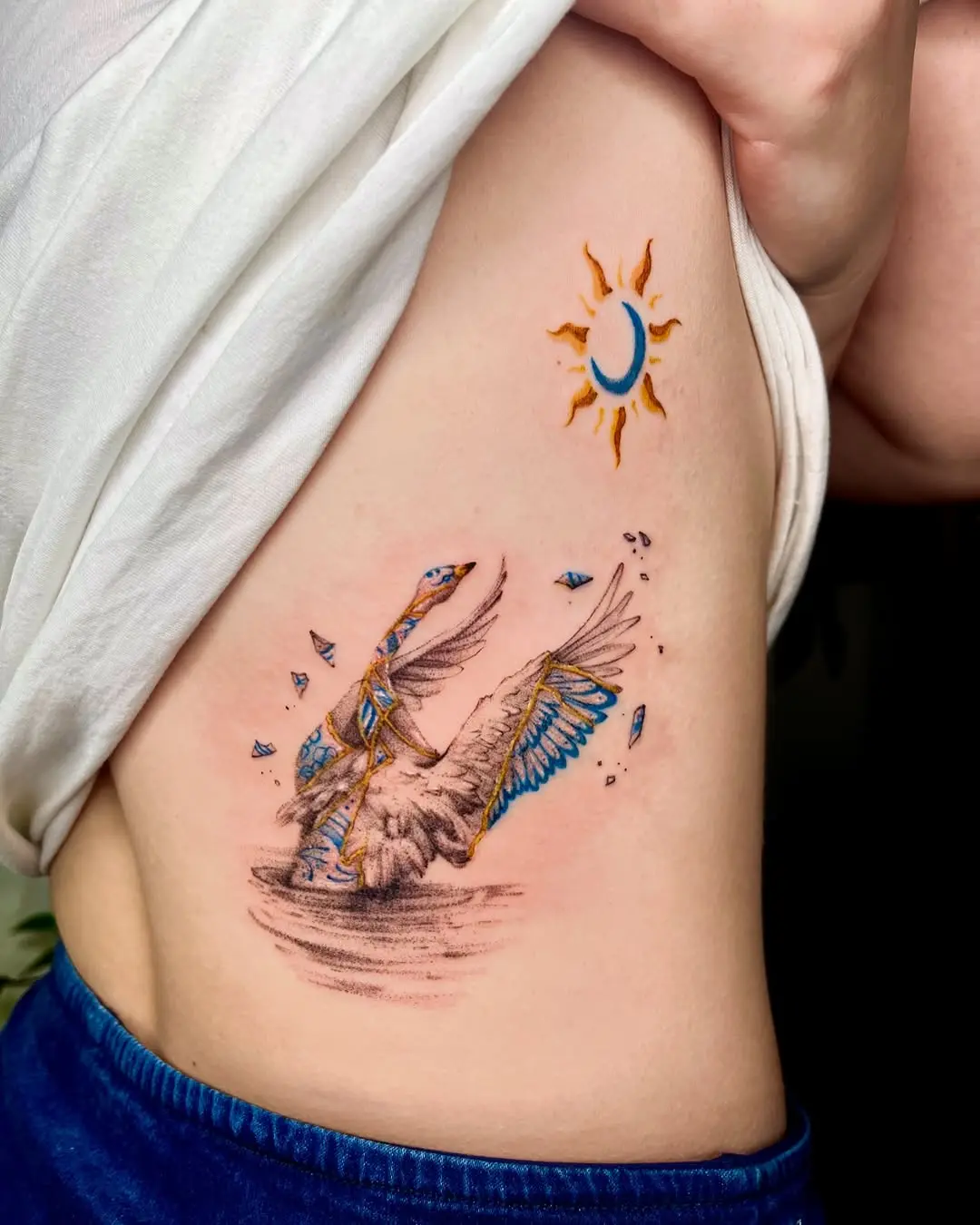 Elegant kintsugi tattoo with nature elements