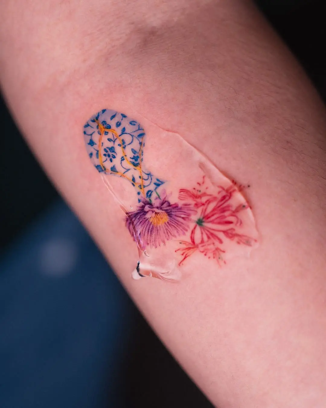 A vibrant blend of floral kintsugi art.