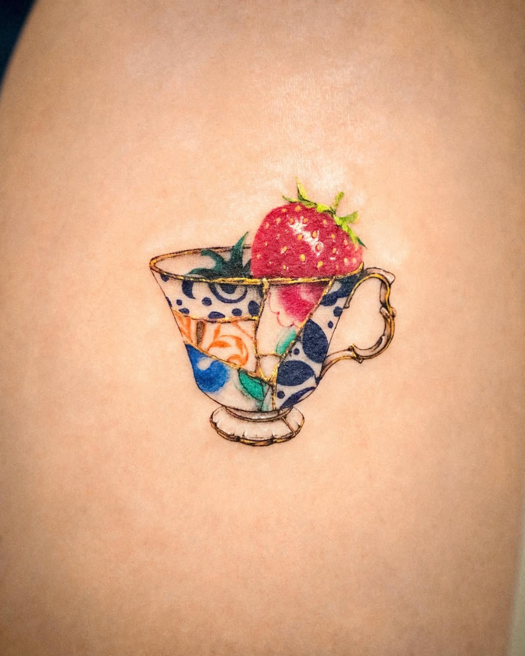 Charming Cup with Strawberry Kintsugi Tattoo