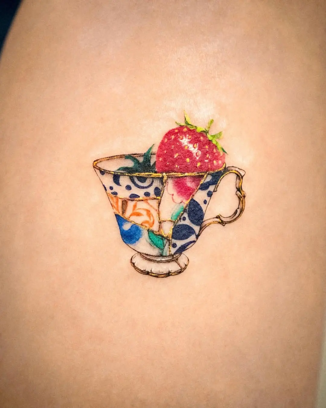 Charming Cup with Strawberry Kintsugi Tattoo
