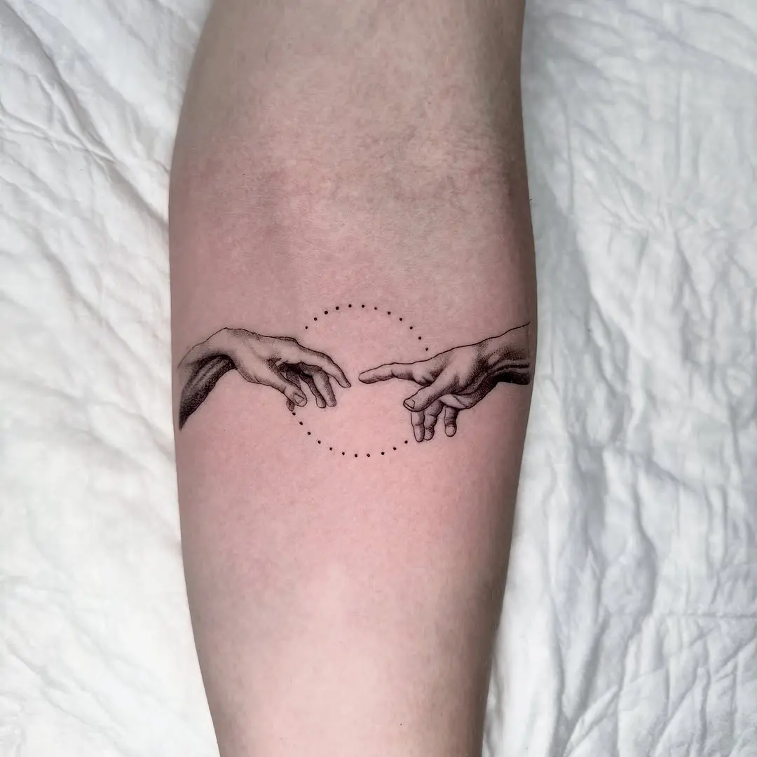 Intricate hands connecting in minimalist style