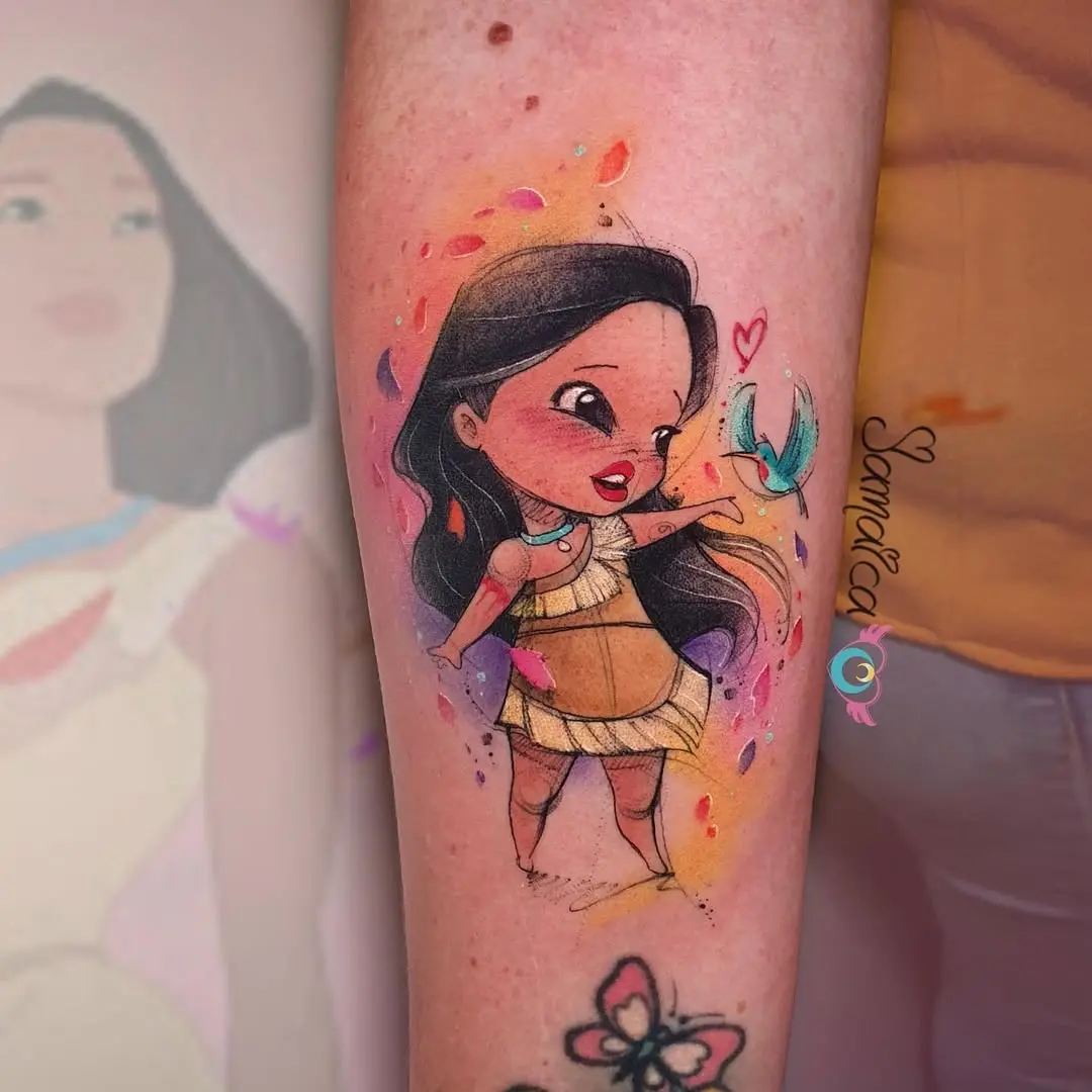 Colorful Mulan Tattoo with Vibrant Watercolors