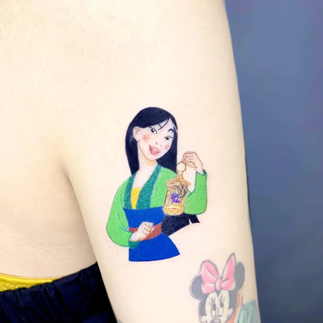 Colorful Mulan Tattoo with Minnie Mouse