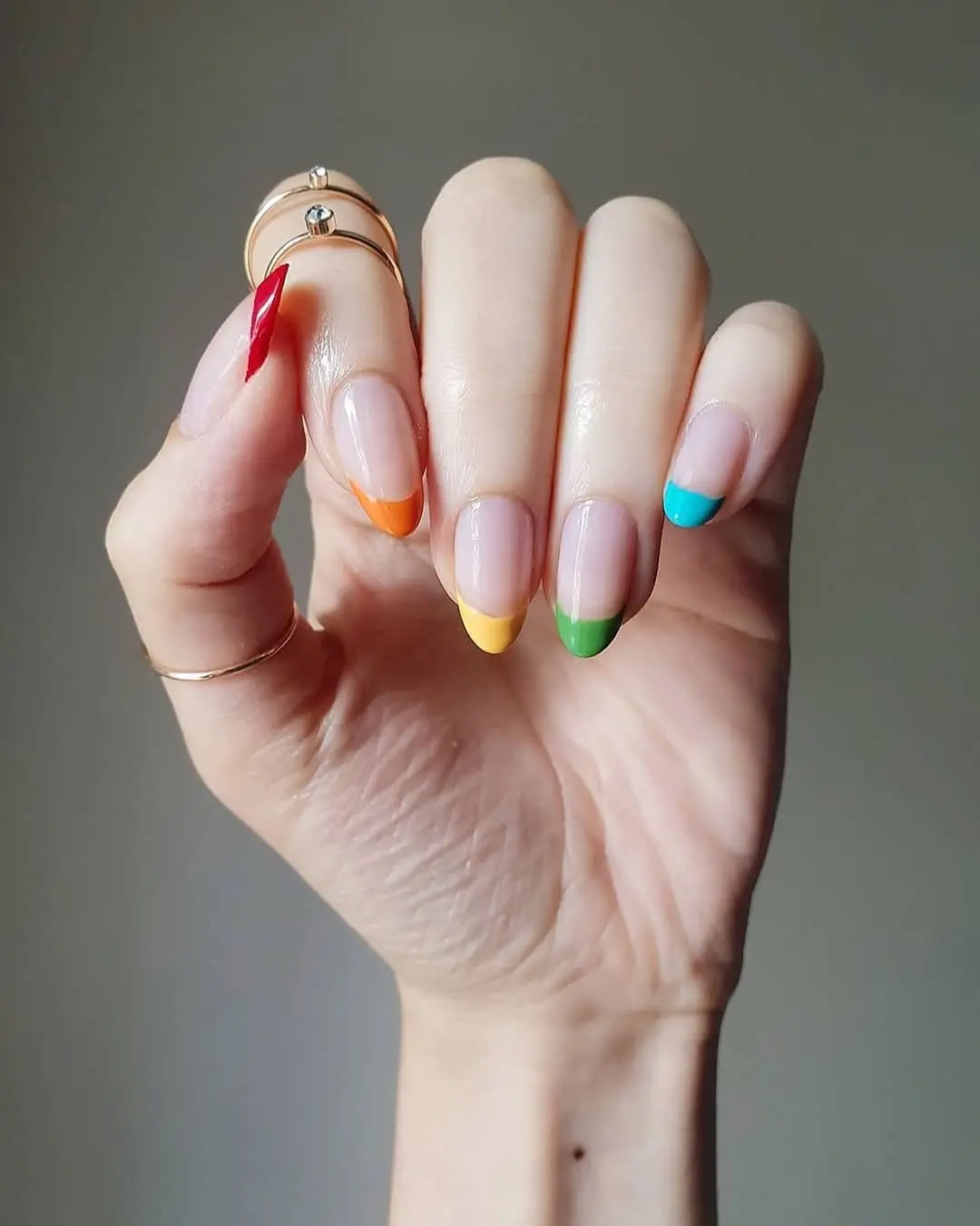 Vibrant rainbow tips for playful nail art
