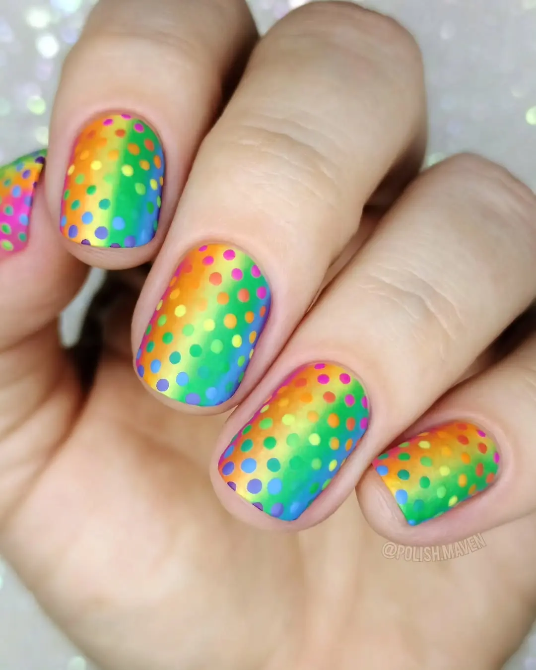 Vibrant Rainbow Polka Dot Nails Design