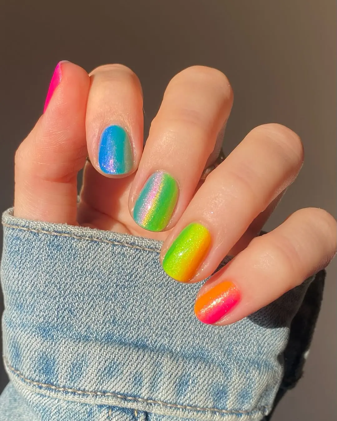 Vibrant Rainbow Nails with Shimmering Hues