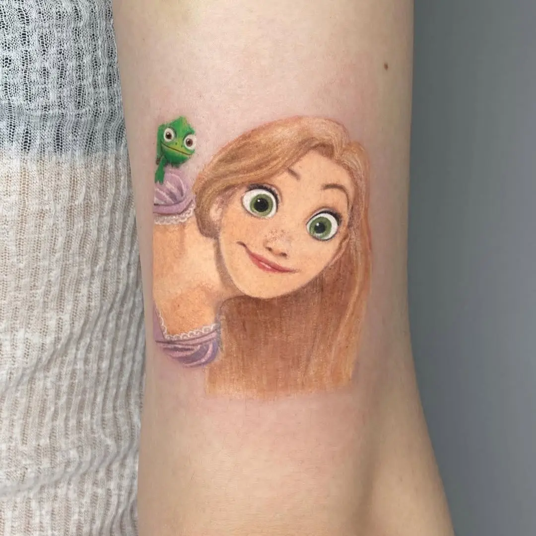 Vibrant Rapunzel Tattoo with Pascal Charm