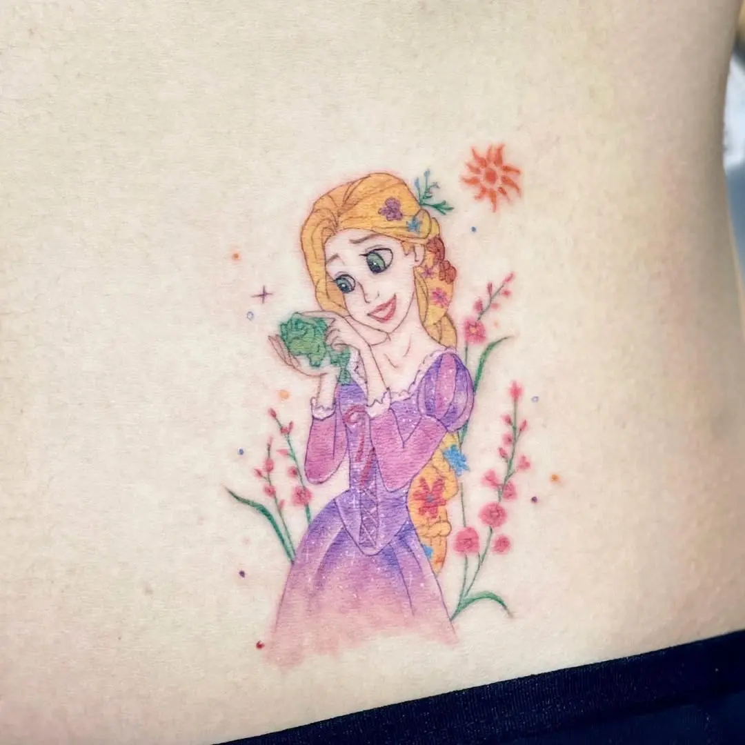 Charming Rapunzel Tattoo with Vibrant Colors