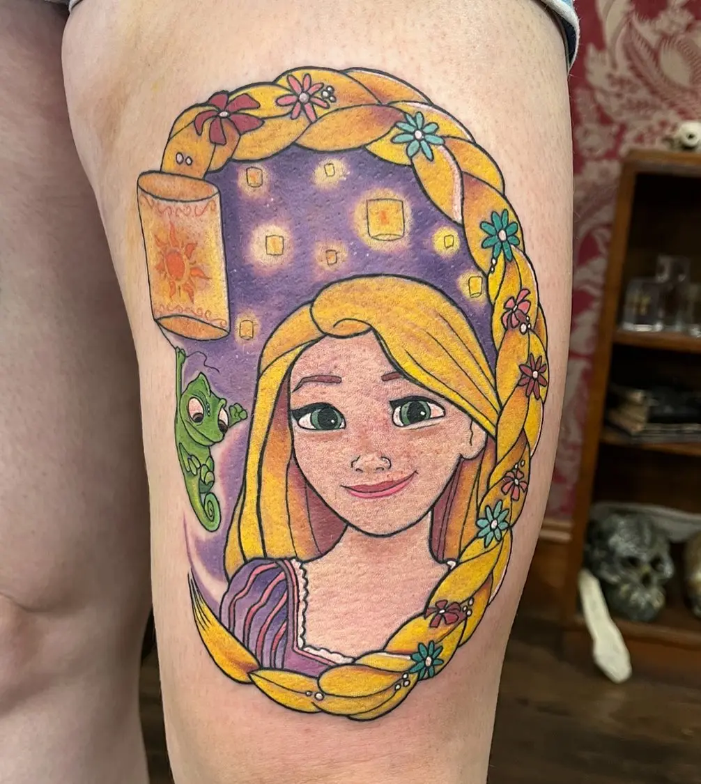 Charming Rapunzel Tattoo with Dreamy Elements