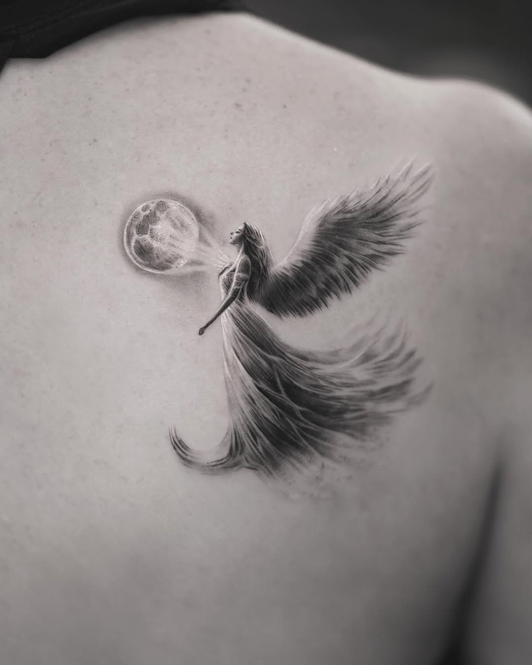 Ethereal depiction of rebirth through angelic figure