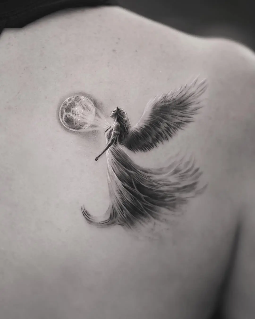 Ethereal depiction of rebirth through angelic figure