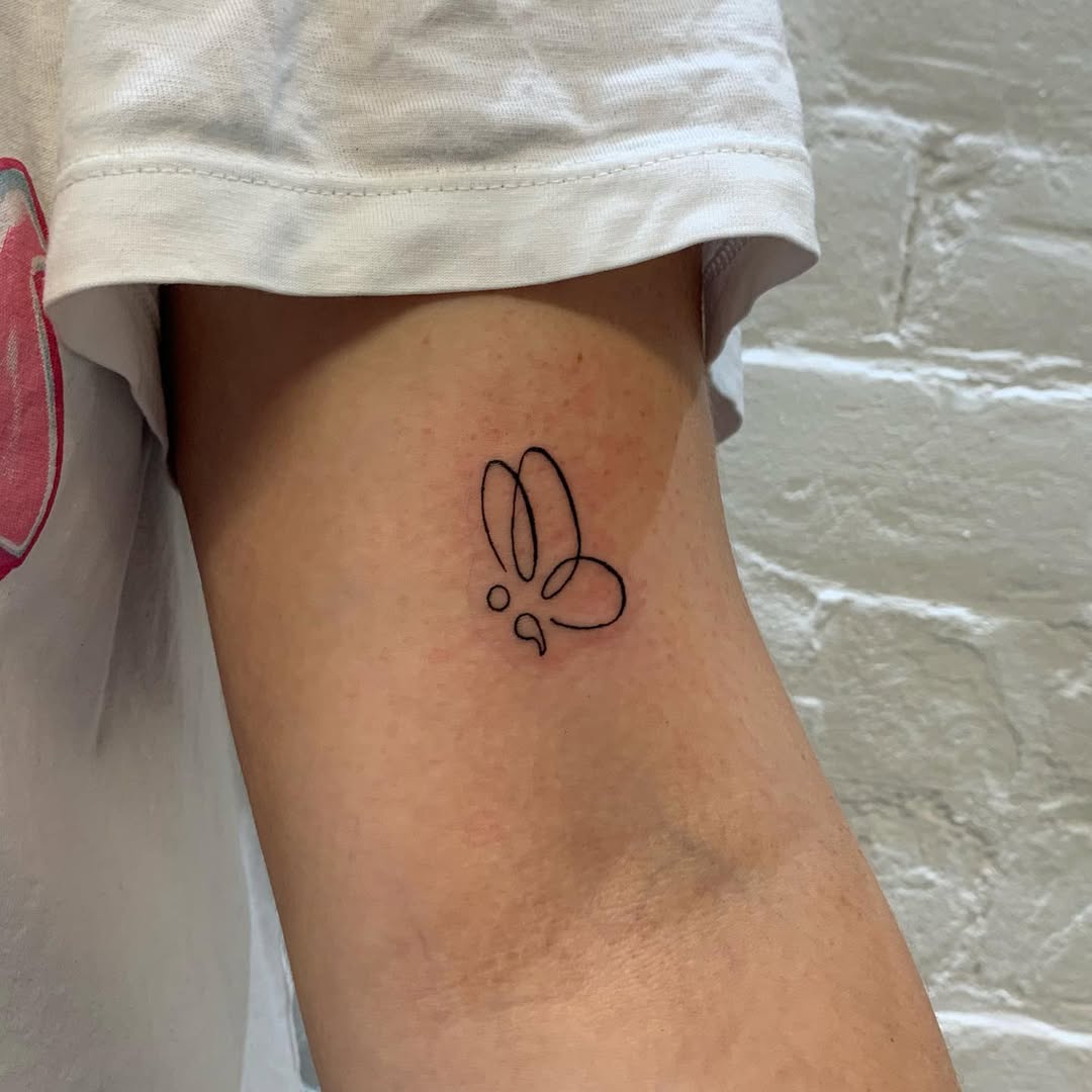 Minimalist Semicolon Butterfly Tattoo Design