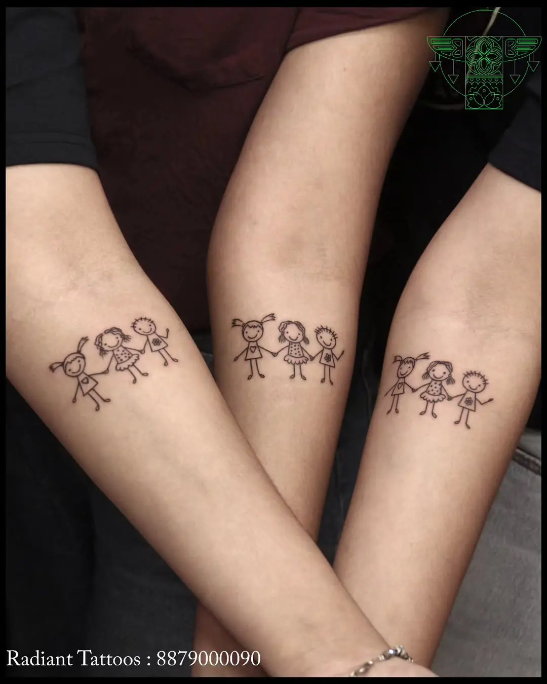 Whimsical sibling stick figure tattoos