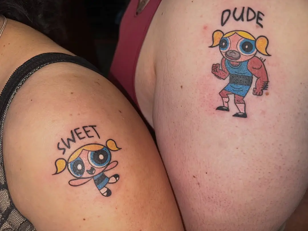 Playful Powerpuff sibling tattoos for fans