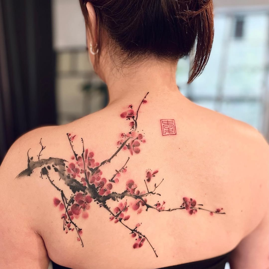 Elegant depiction of strength through cherry blossoms