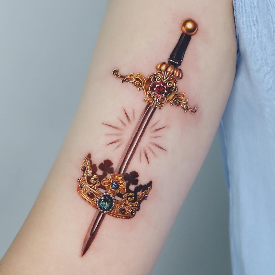 Intricate sword crowned with royal elegance