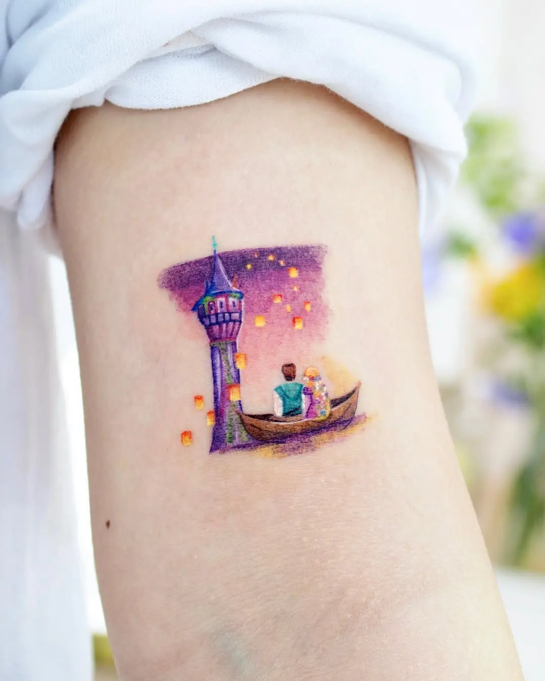 Magical Rapunzel and Her Lanterns Tattoo