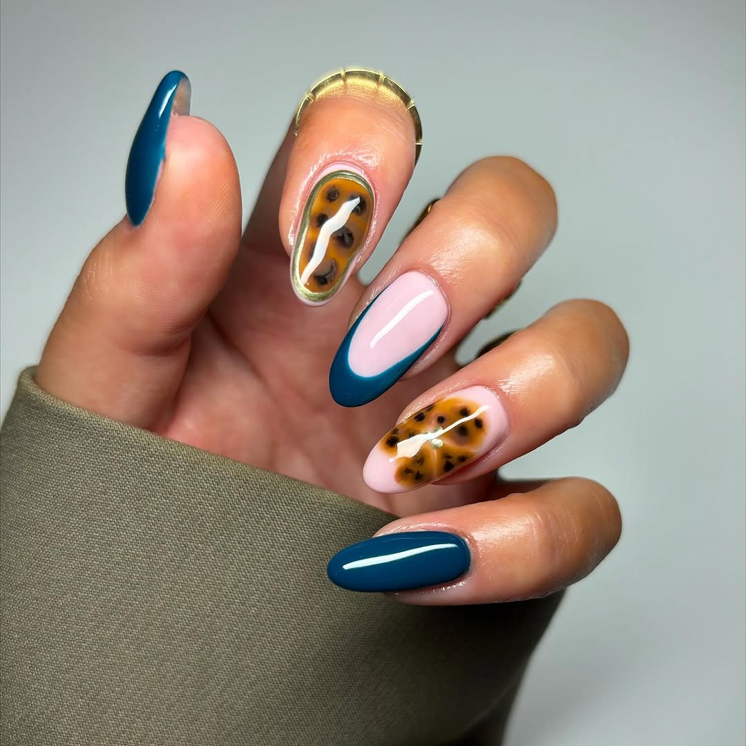 Stylish teal nails with creative accents