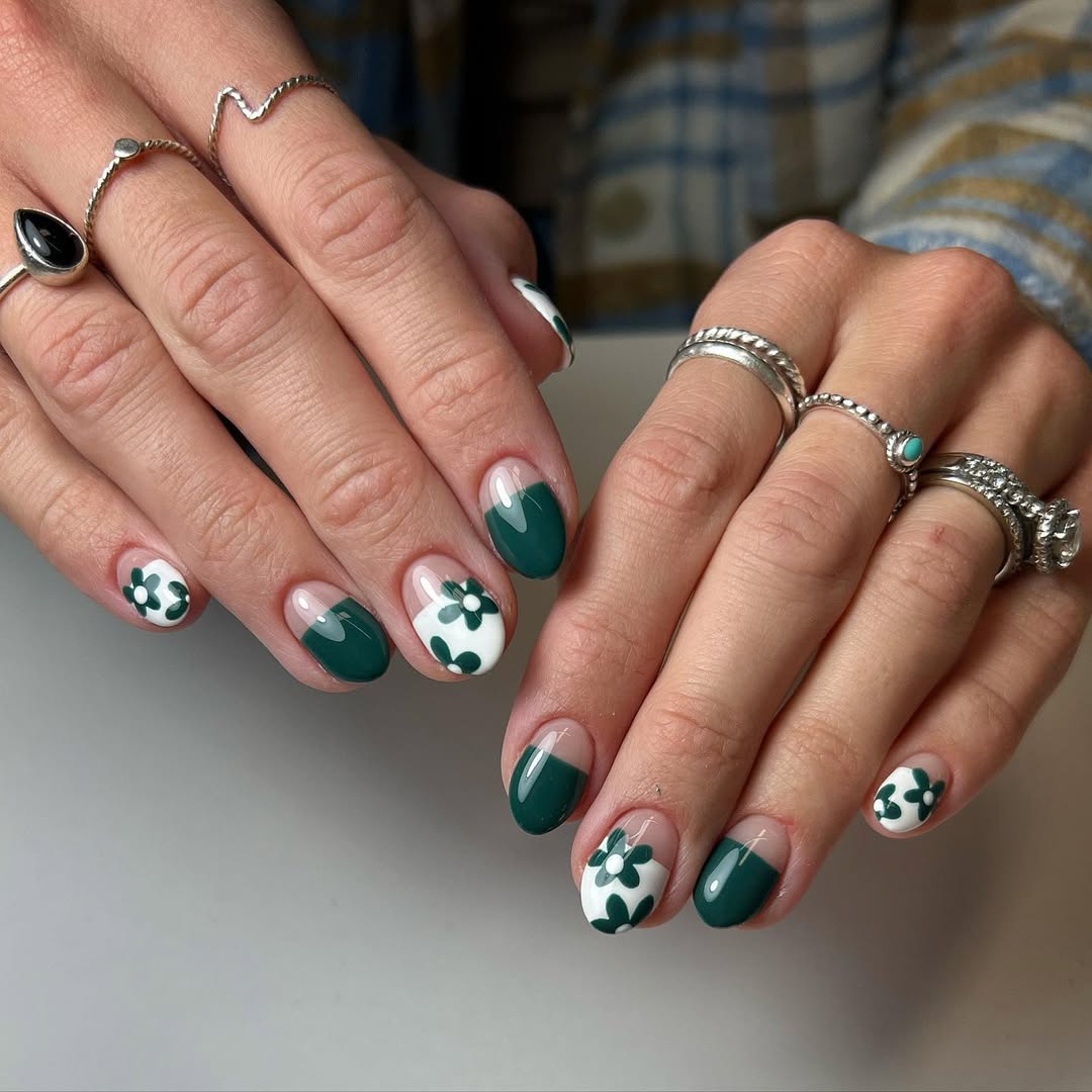 Charming teal floral nail art for style