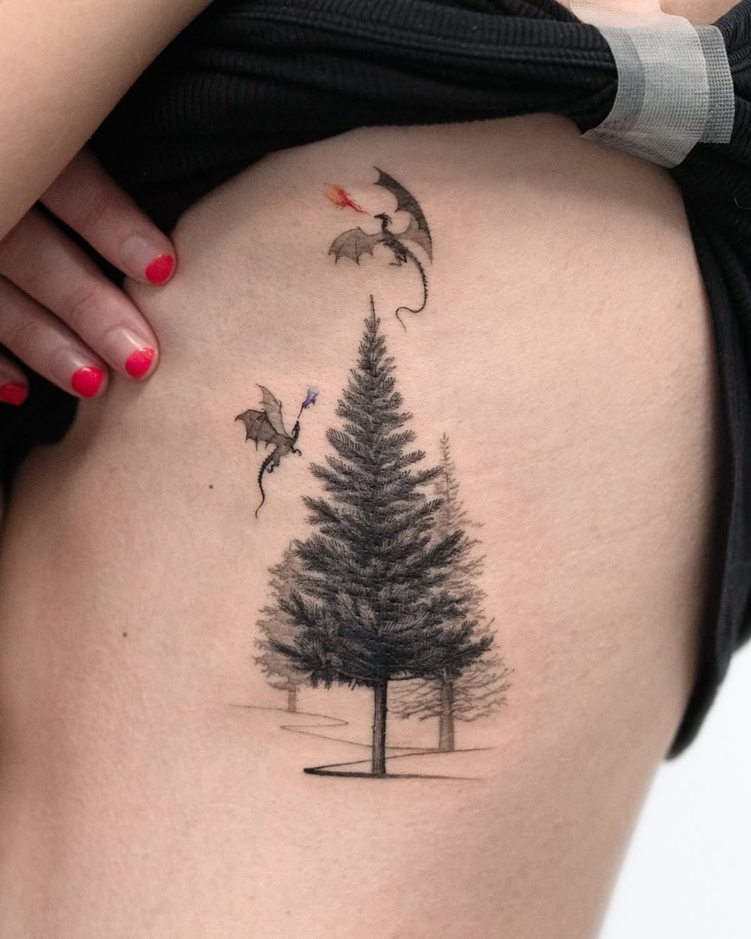 Magical tree and dragon tattoo fusion