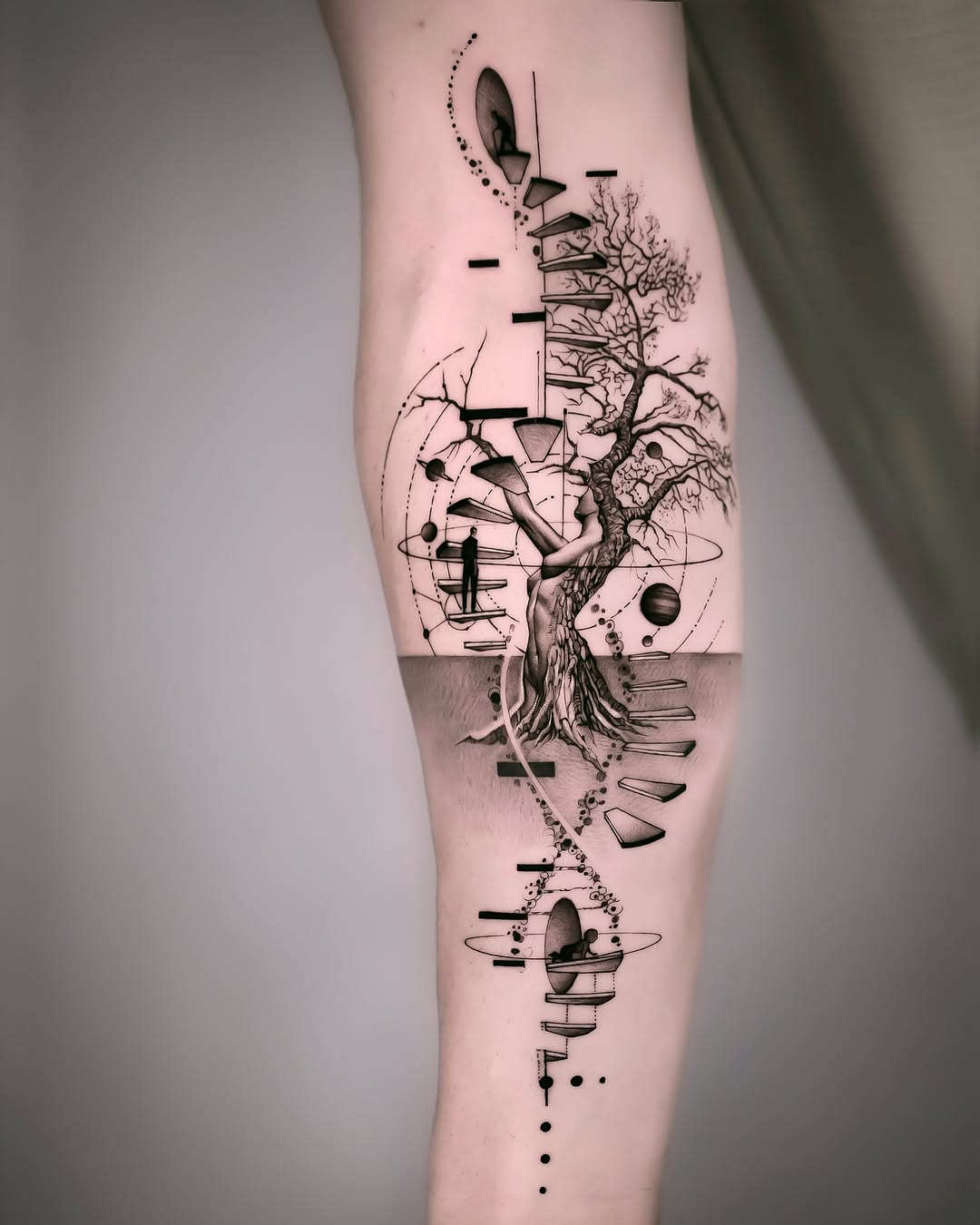 Unique tree tattoo with abstract elements