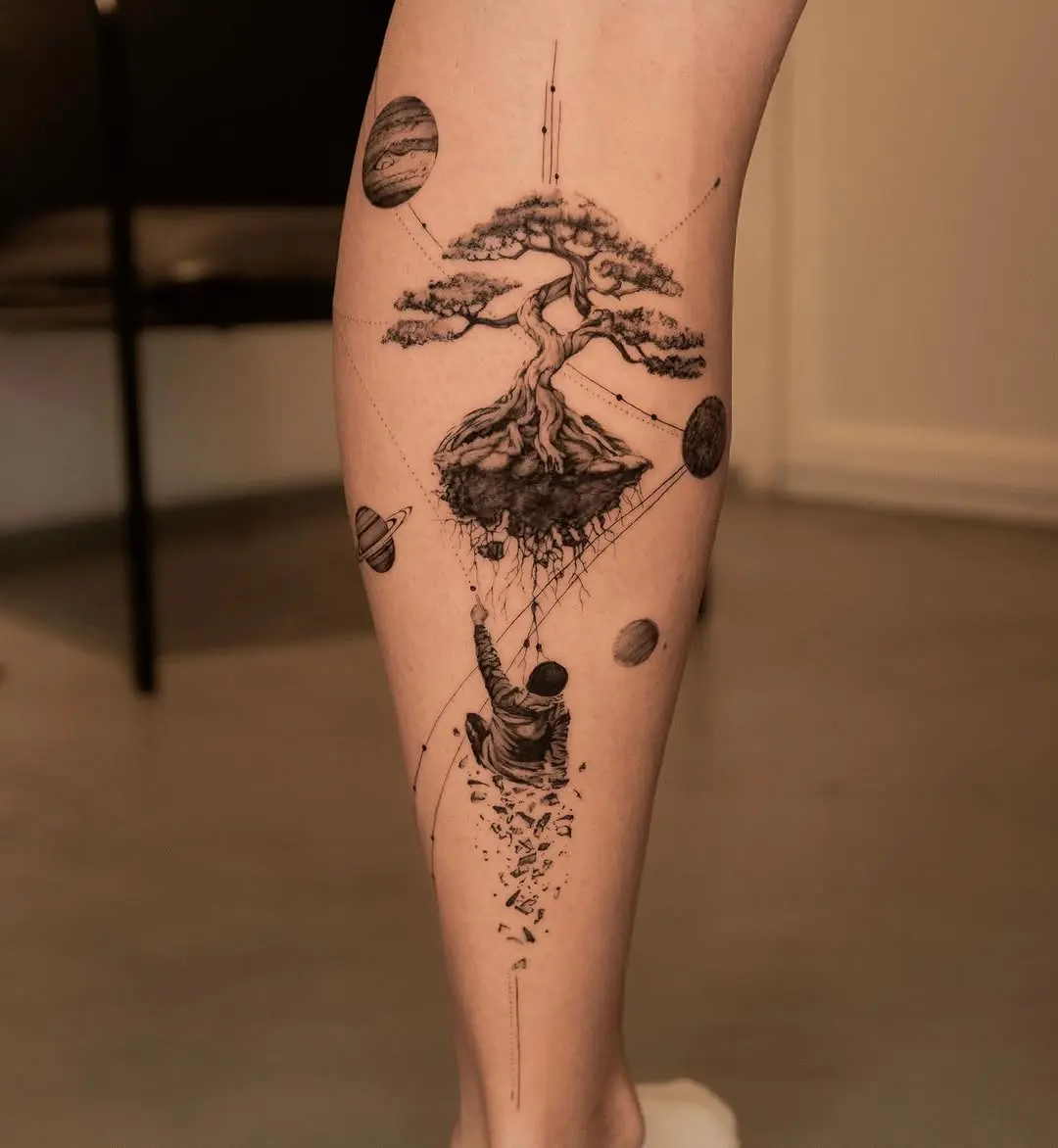 Cosmic Tree Tattoo Blending Nature and Space