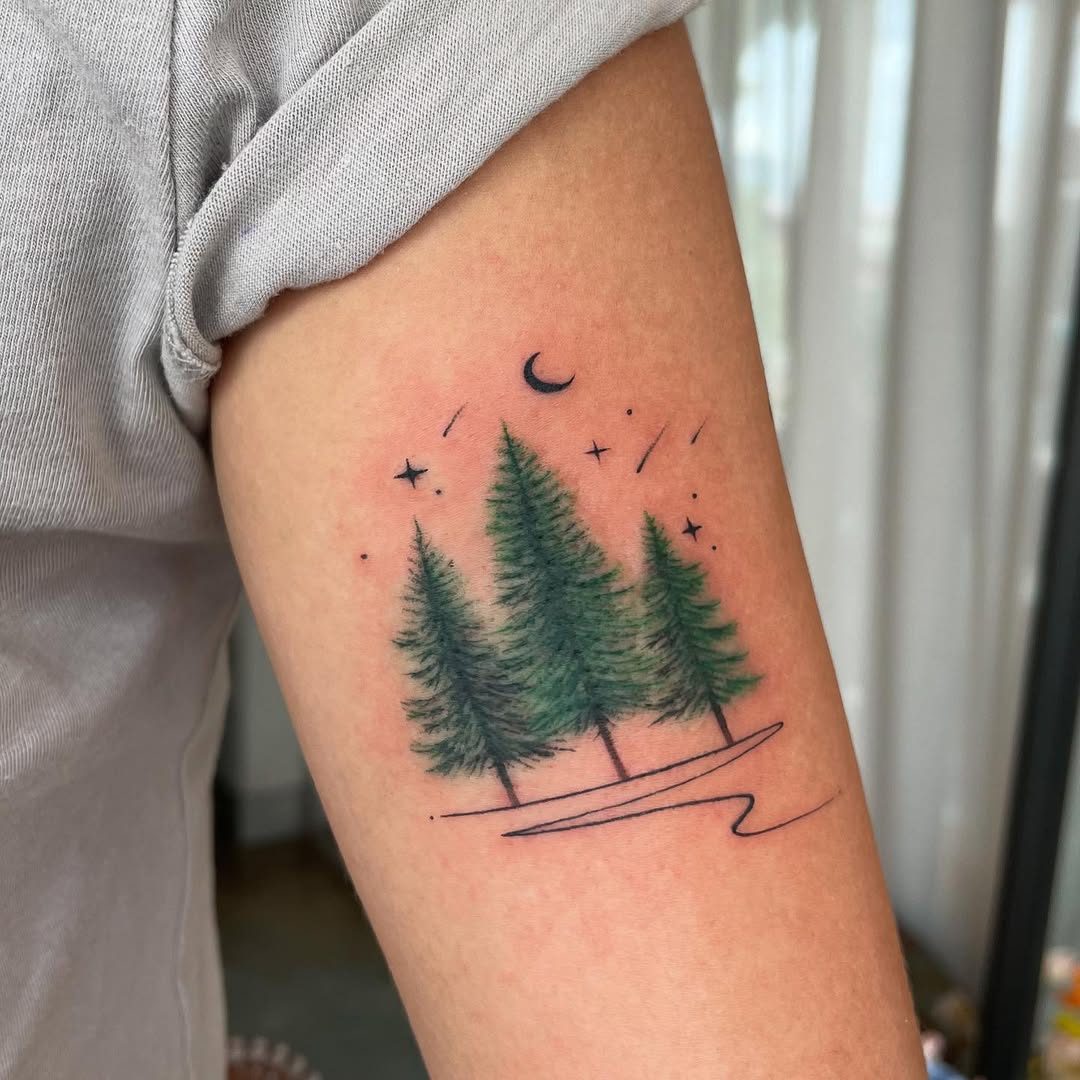 Enchanting forest tattoo with moon and stars