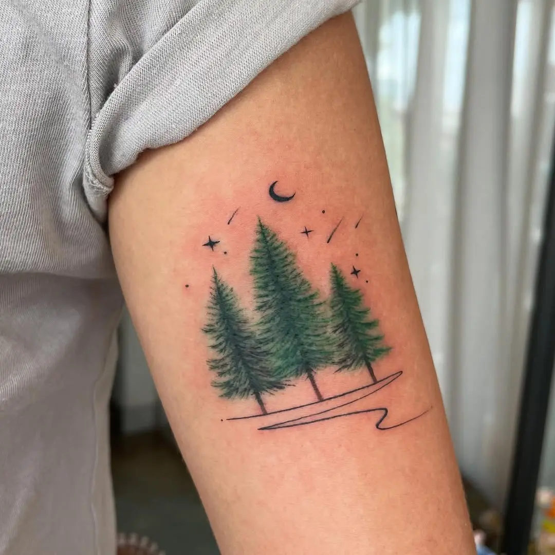 Enchanting forest tattoo with moon and stars