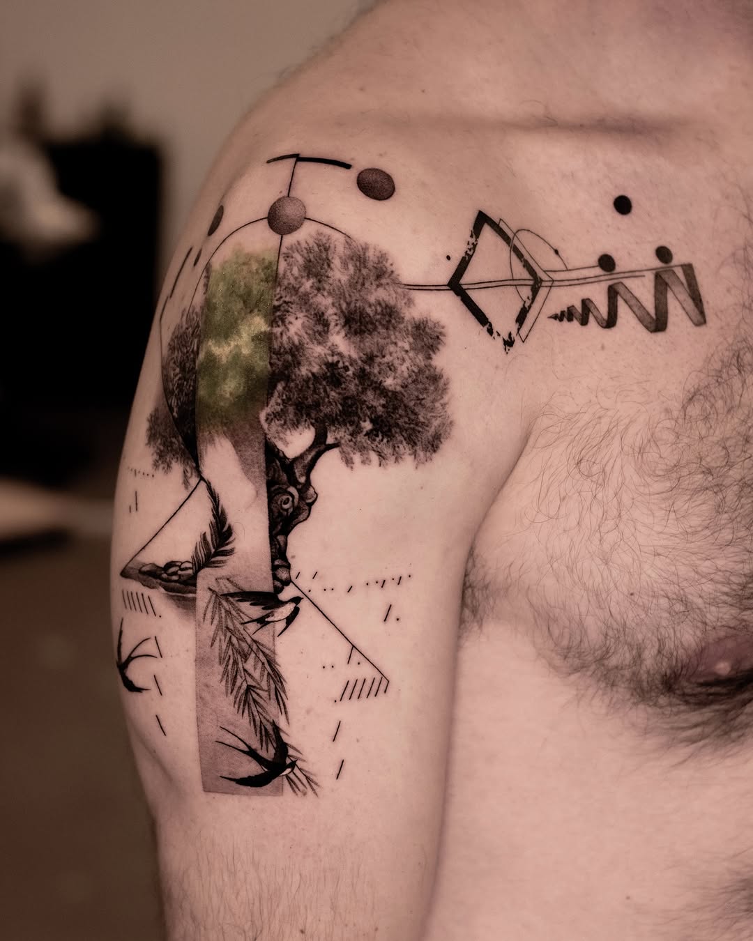Artistic Tree Tattoo Blending Nature and Geometry