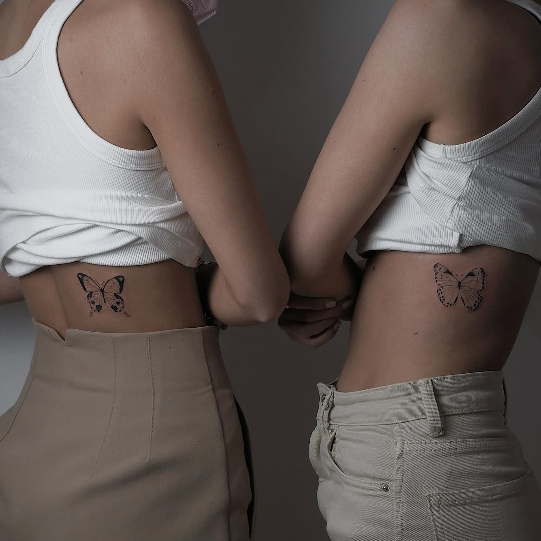 Twin Butterfly Tattoos Symbolizing Sisterly Love