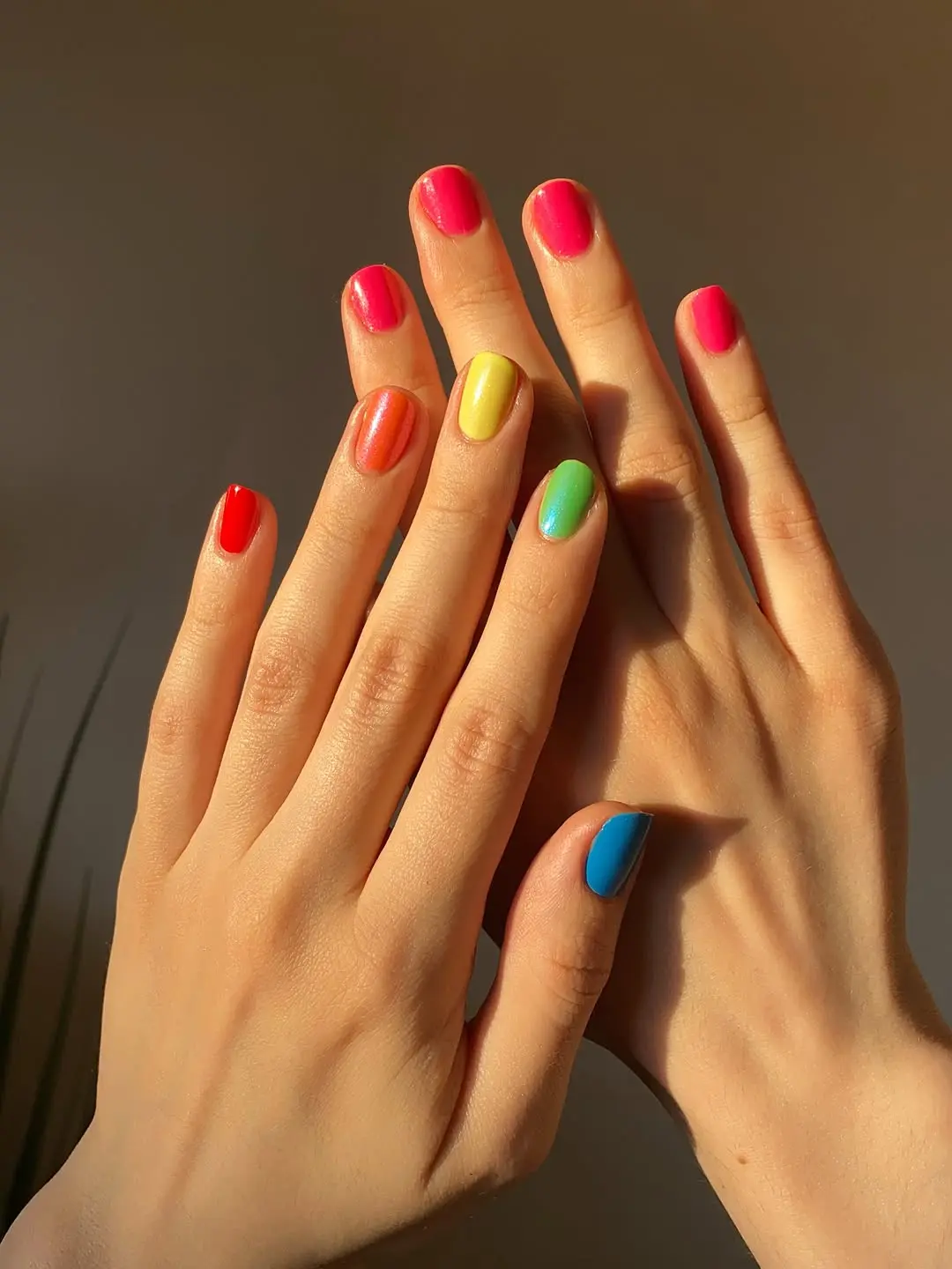 Vibrant multi-colored rainbow nails for fun