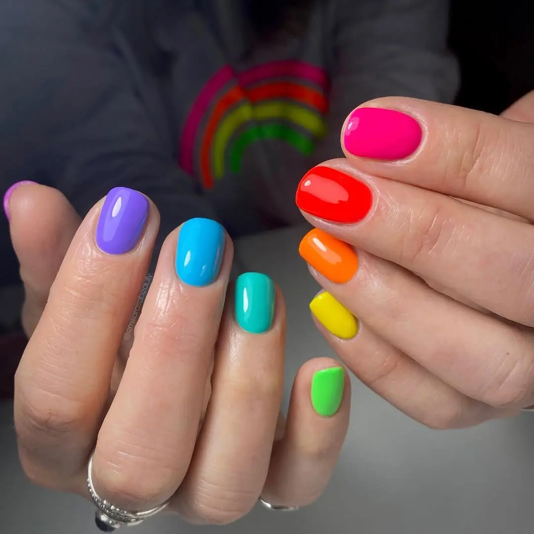 Bright and cheerful rainbow nail design