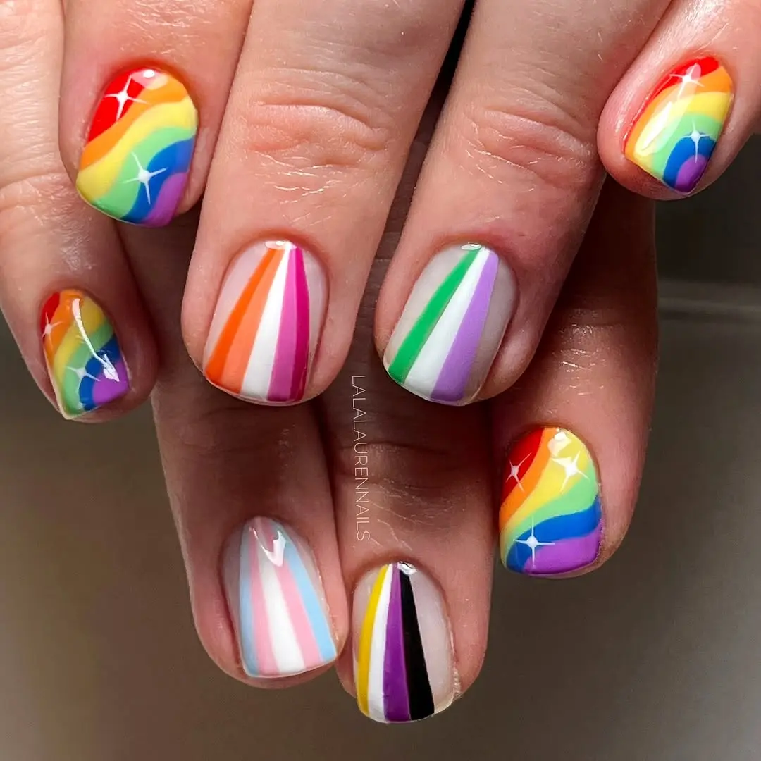 Bright and bold rainbow nail art design