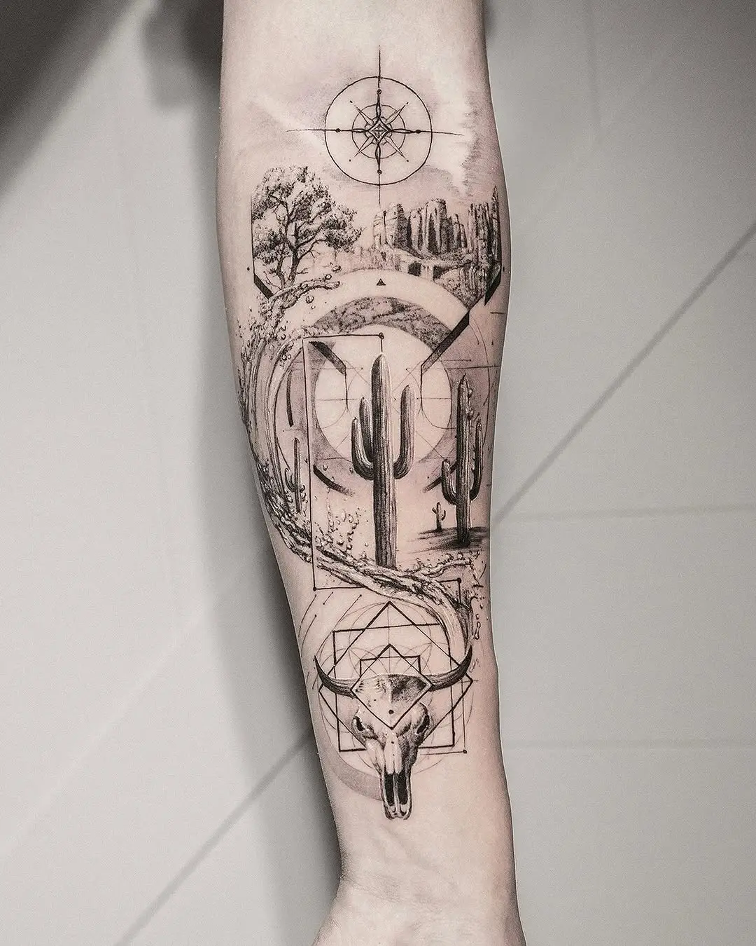 Detailed cactus tattoo with a natural theme