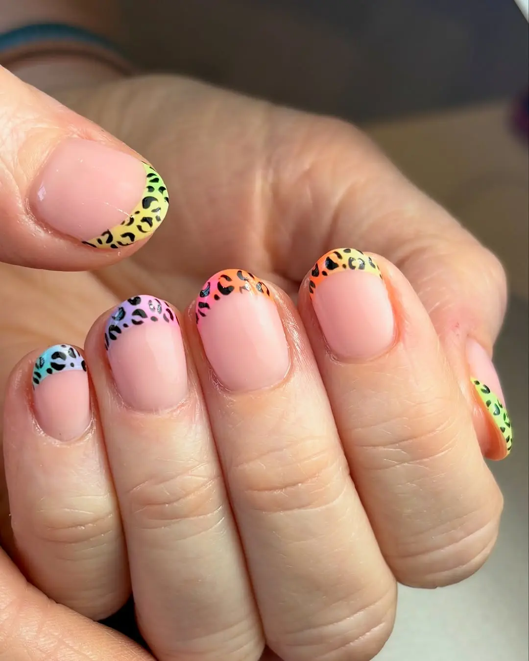Vibrant Leopard-French Tip Nail Combination