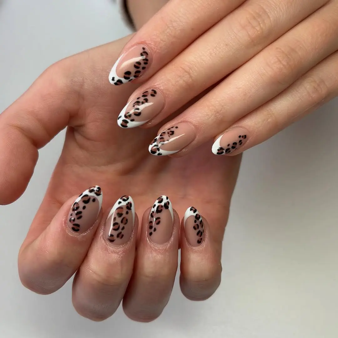 Chic Leopard Print French Tip Nails