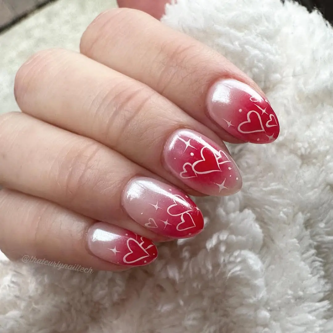 Beautiful heart-themed ombre nails