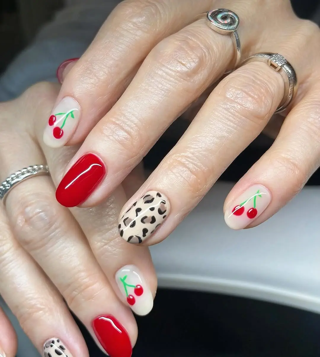 Chic leopard and cherry nail design inspiration