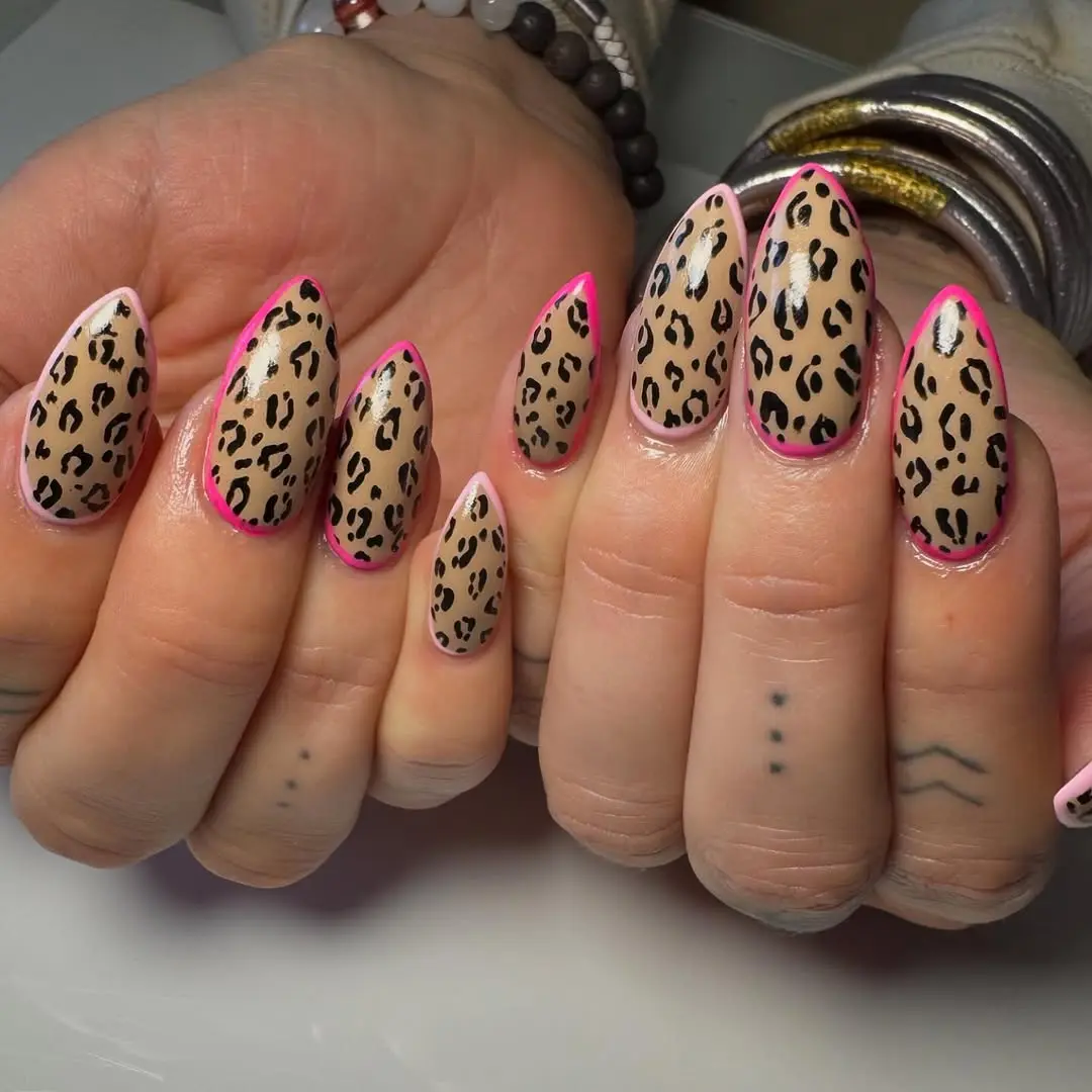 Stylish leopard print nails with vibrant accents