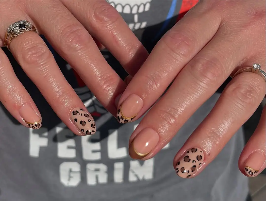 Chic Leopard Print Nail Art with Gold Tips