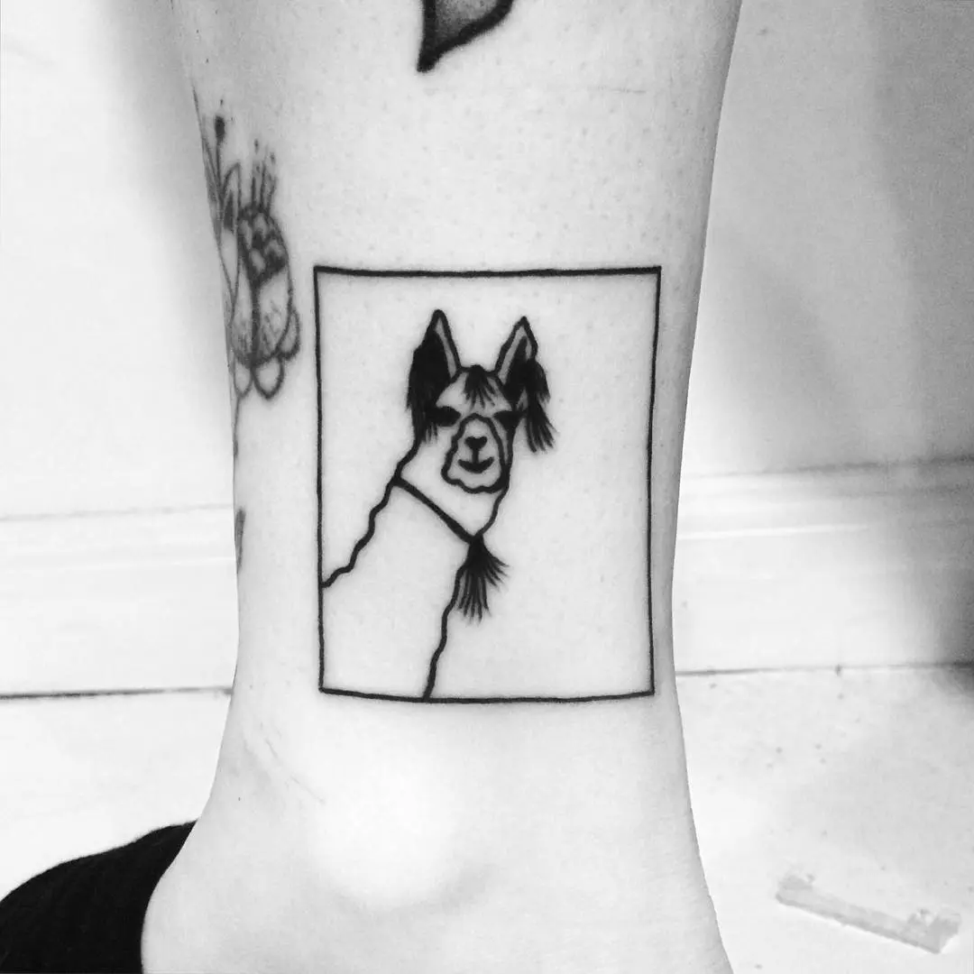 Minimalist llama tattoo with bold outline
