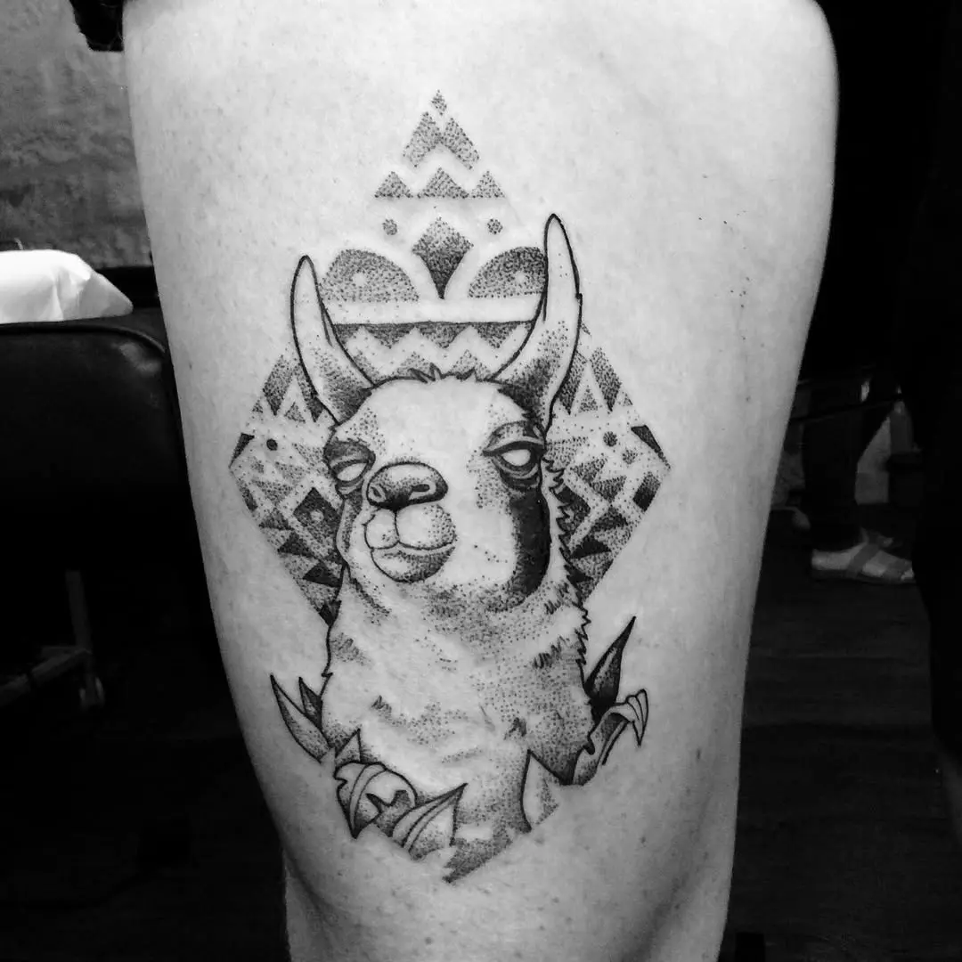 Stylish geometric llama tattoo design